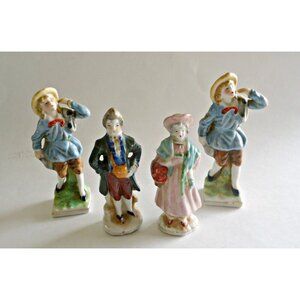 4 Occupied Japan Figurines Colonial Man and Woman & 2 Young Men Figurine Instant